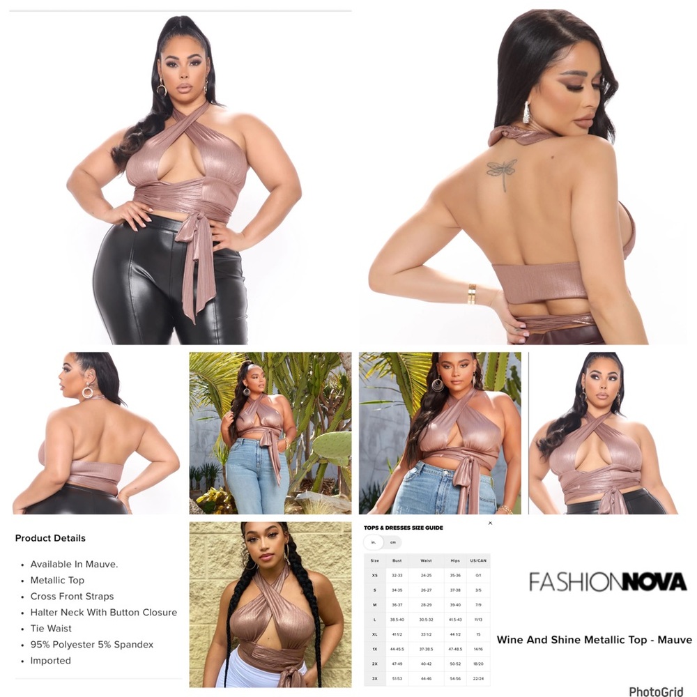 Fashion Nova 3XL plus size mauve wine and shine metallic top NWOT